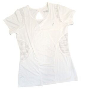 HEAD Womens White Short Sleeve Athletic T-Shirt Keyhole Back Mesh Inserts XS
